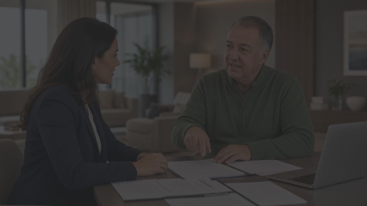 Reunião de prestação de contas de condomínio, com documentos sobre a mesa